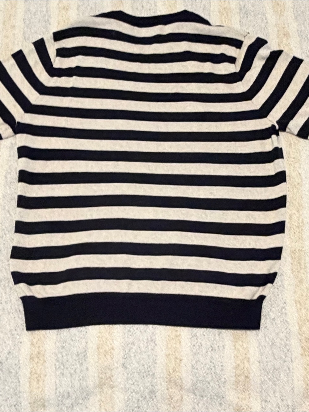 J. Crew Men's Black and Cream Striped Crewneck Sweater - Picture 3 of 3